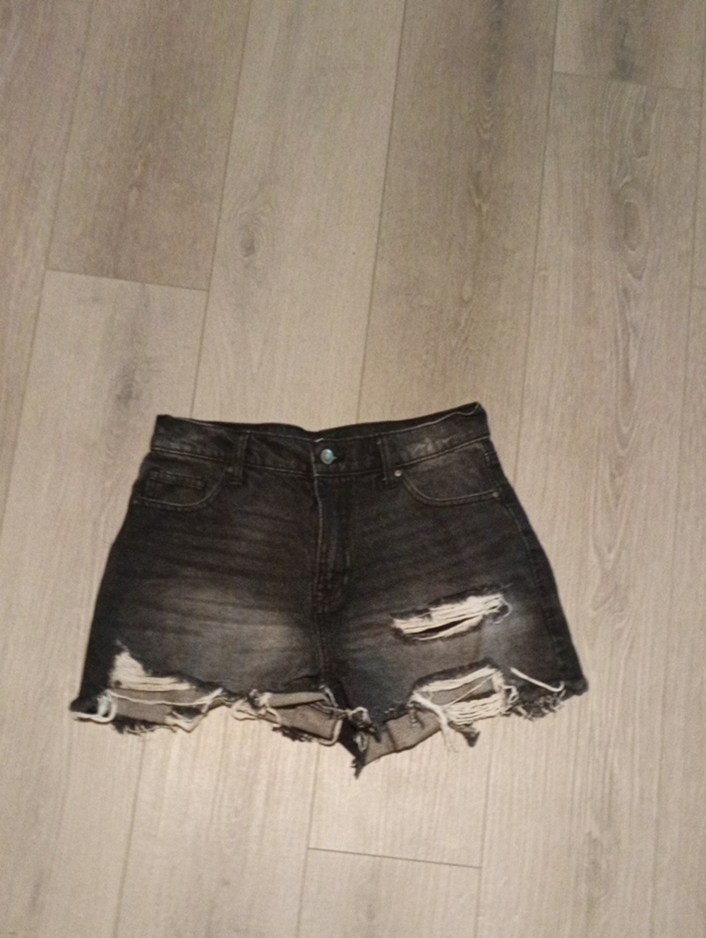 NOBO Black Washed High-Waist Distressed Denim Shorts
